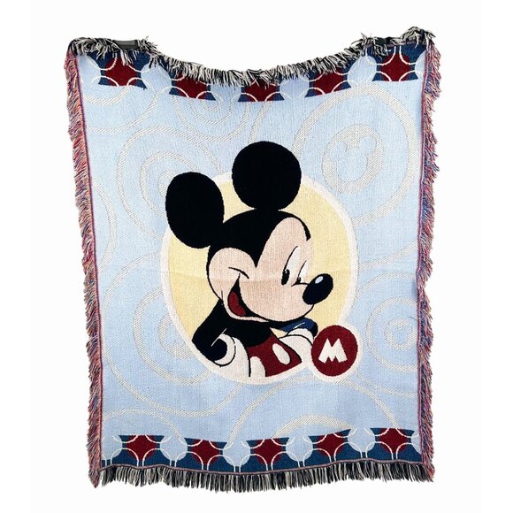 DISNEY MICKEY MOUSE WOVEN THROW BLANKET TAPESTRY W/ FRINGE EDGES APPROX. 60X49.5 - Picture 1 of 4